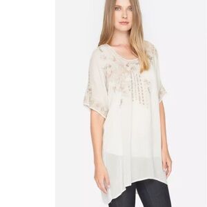 JOHNNY WAS Embroidered OASIS BLOUSE Floral Tunic Blouse size medium cream